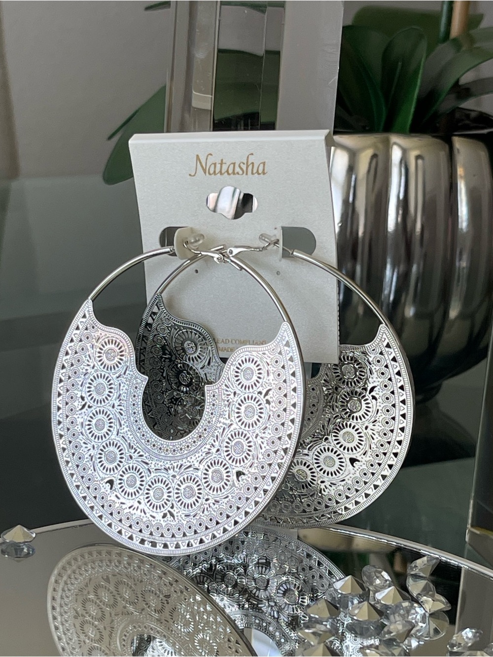 Natasha Couture Filigree Crescent Hoop Earrings